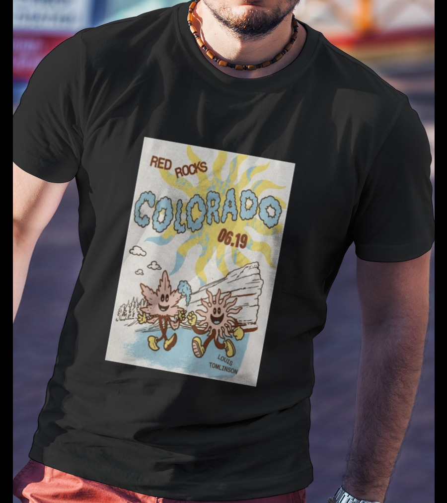 Red Rocks Colorado June 19 Louis Tomlinson Rockies Sun And Leaf Characters T-Shirt