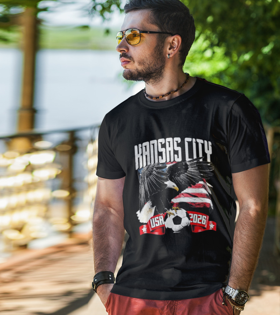 Kansas City USA 2026 Bald Eagle American Flag Soccer Ball T-Shirt