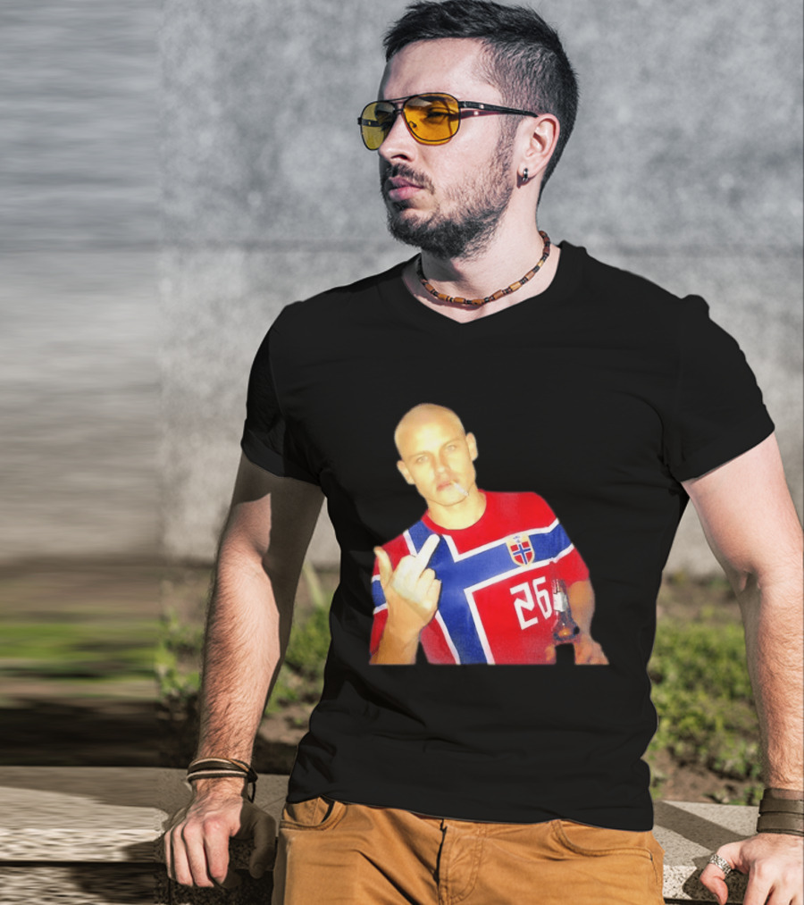 Erling Haaland Norway National Football Team 26 Middle Finger Gesture Jersey T-Shirt