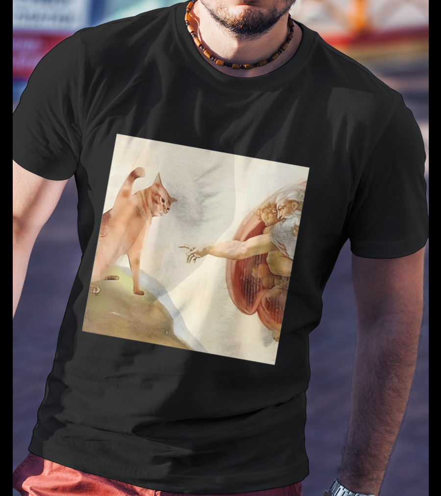 Floppa Meets Creation In Iconic God Touching Fingers Scene T-Shirt