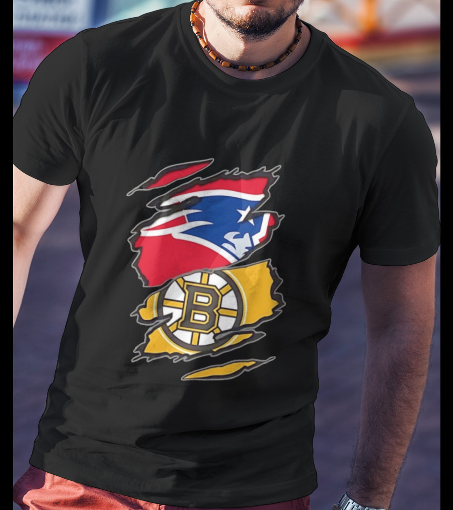 New England Patriots Boston Bruins Two Teams One Heart Scratch NFL NHL Fan T-Shirt