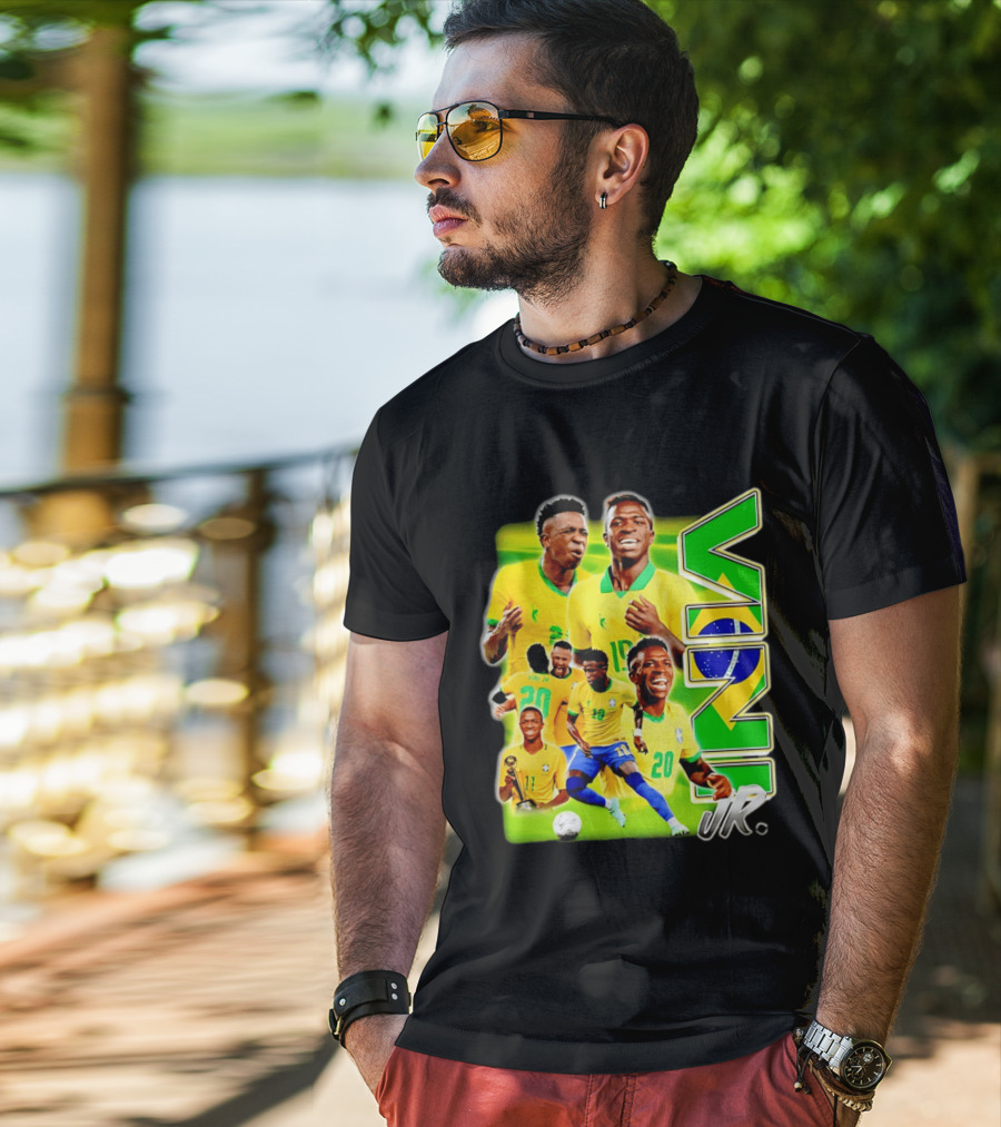 Vinicius Junior Brazil Number 10 Yellow Green Soccer Team Collage T-Shirt