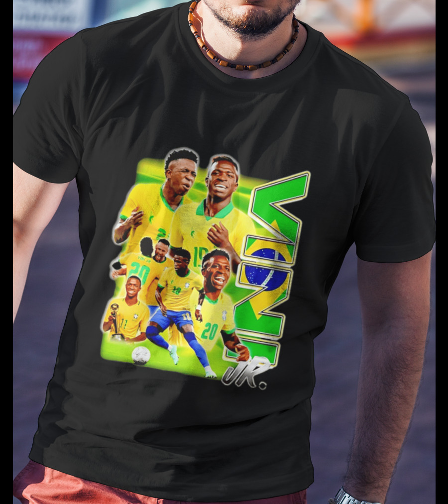Vinicius Junior Brazil Number 10 Yellow Green Soccer Team Collage T-Shirt