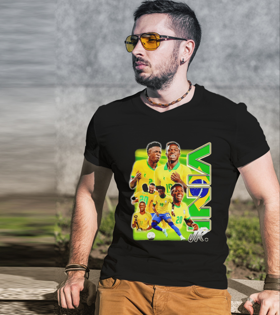 Vinicius Junior Brazil Number 10 Yellow Green Soccer Team Collage T-Shirt