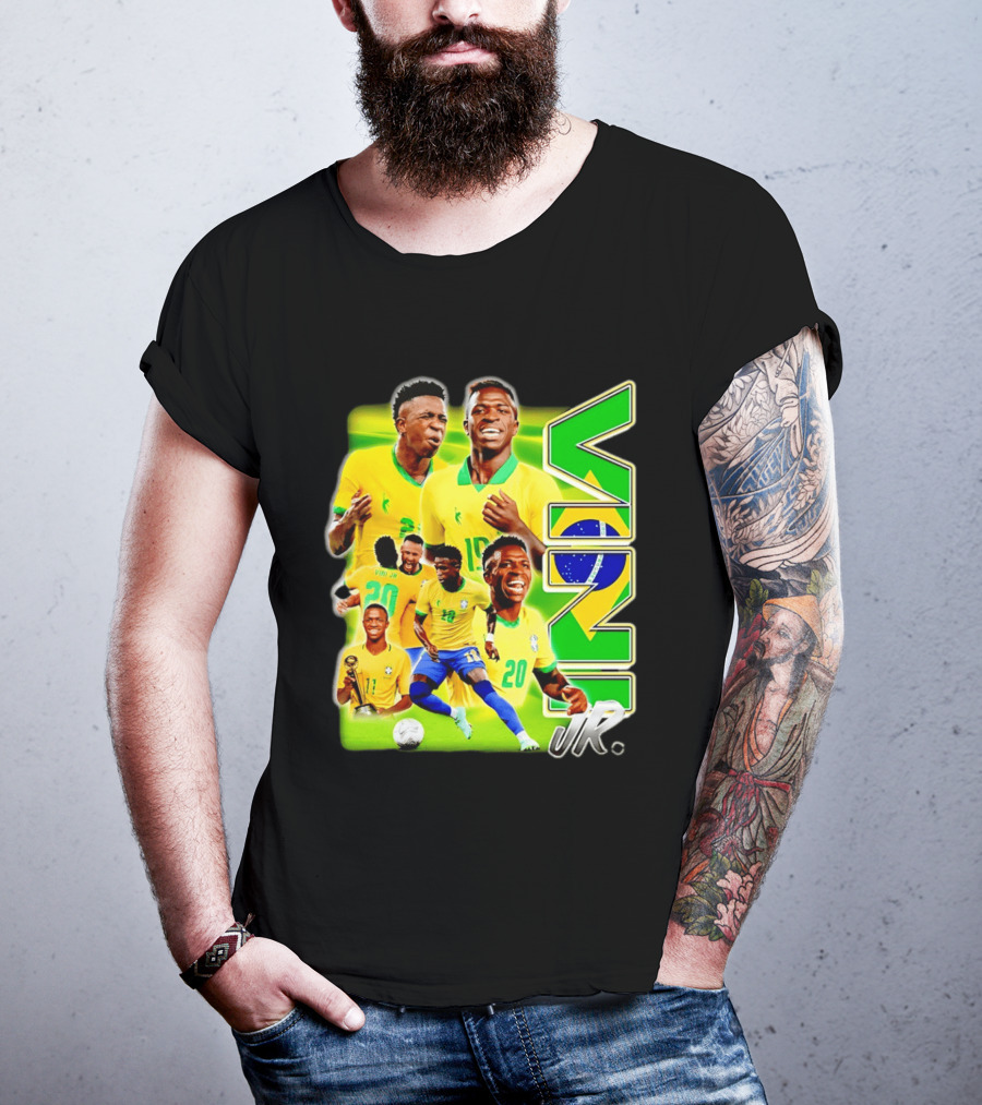 Vinicius Junior Brazil Number 10 Yellow Green Soccer Team Collage T-Shirt