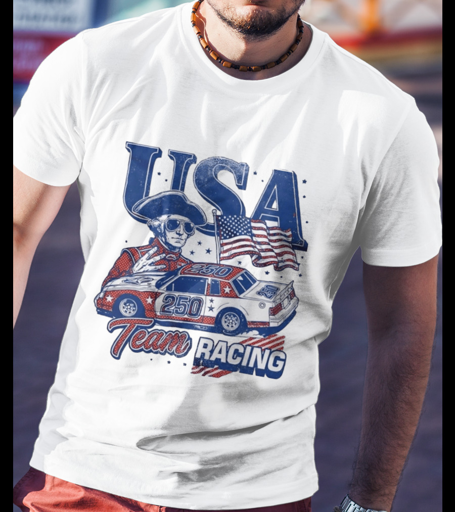 USA Team Racing 250 George Washington American Flag T-Shirt