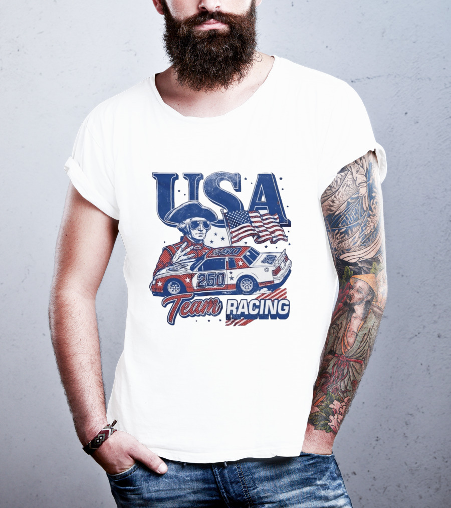 USA Team Racing 250 George Washington American Flag T-Shirt