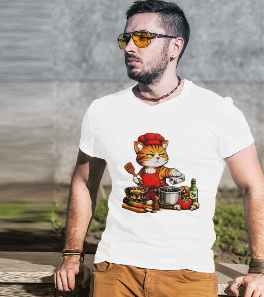 I Cook Better When You're Not Ing Cat Chef Cooking Scene T-Shirt