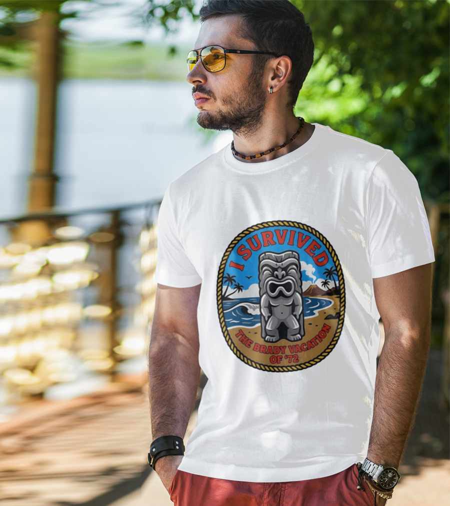 I Survived The Brady Vacation Of '72 Tiki Idol Ocean Scene T-Shirt