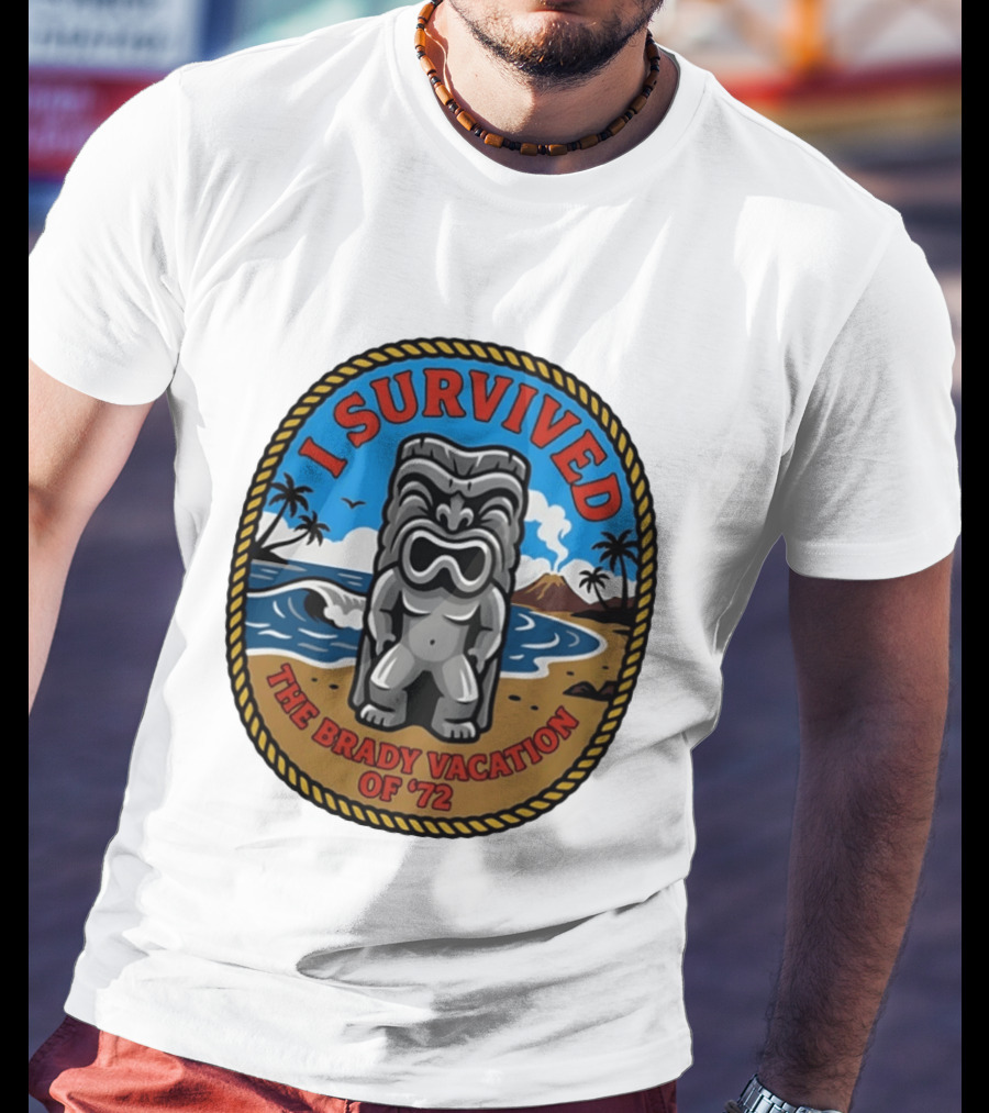 I Survived The Brady Vacation Of '72 Tiki Idol Ocean Scene T-Shirt