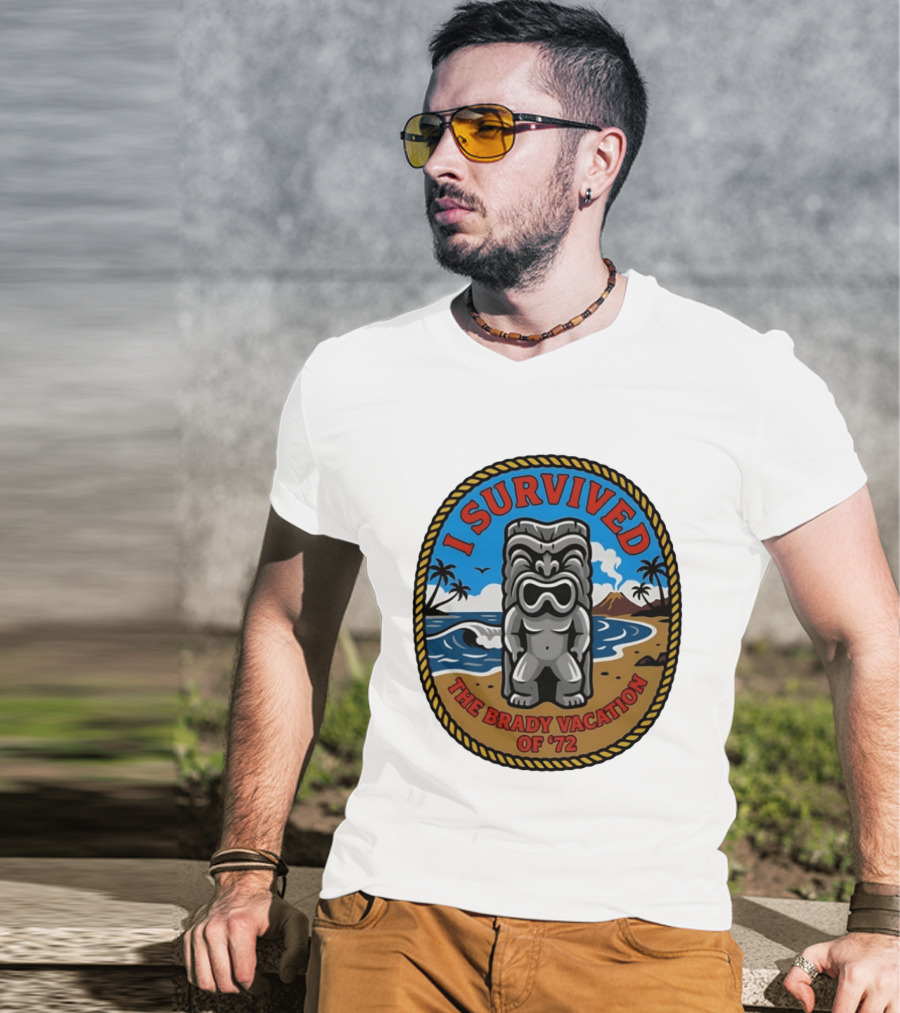 I Survived The Brady Vacation Of '72 Tiki Idol Ocean Scene T-Shirt