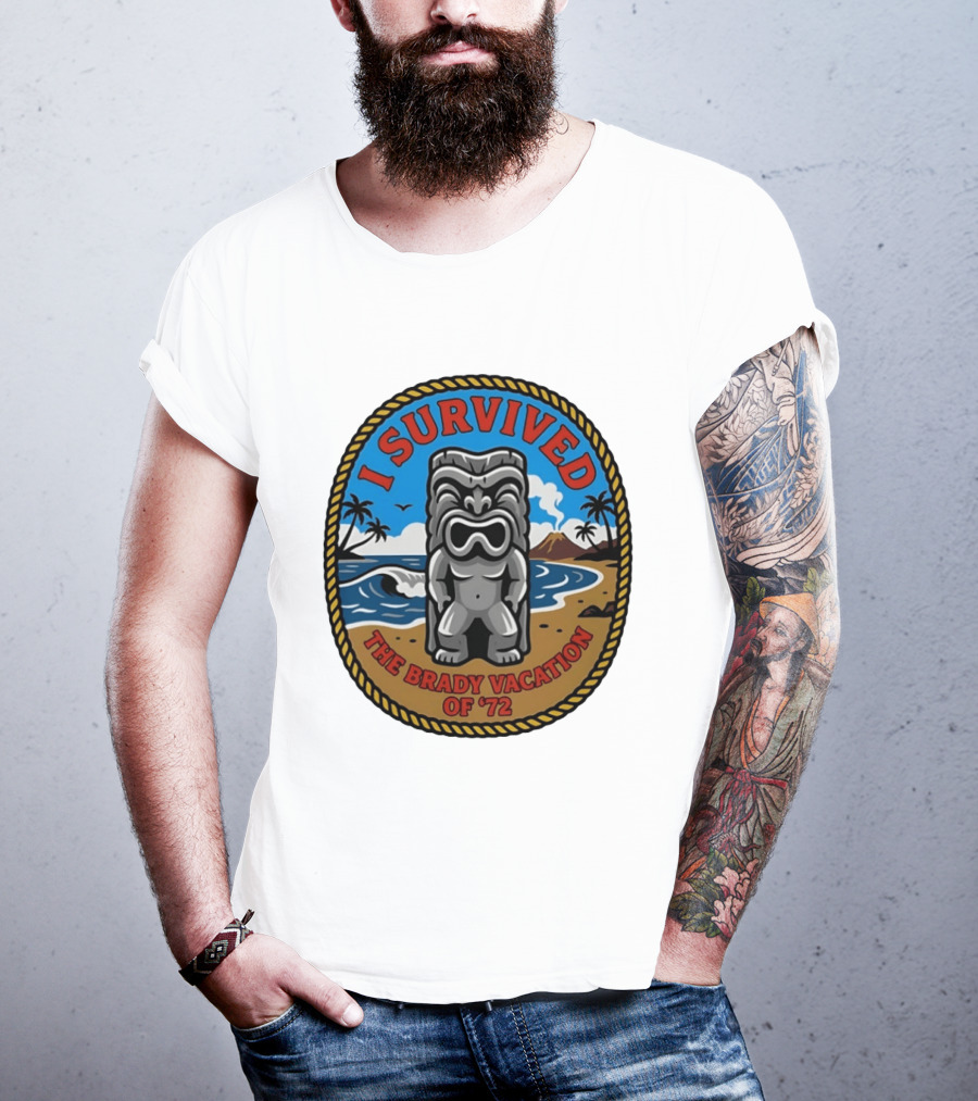 I Survived The Brady Vacation Of '72 Tiki Idol Ocean Scene T-Shirt
