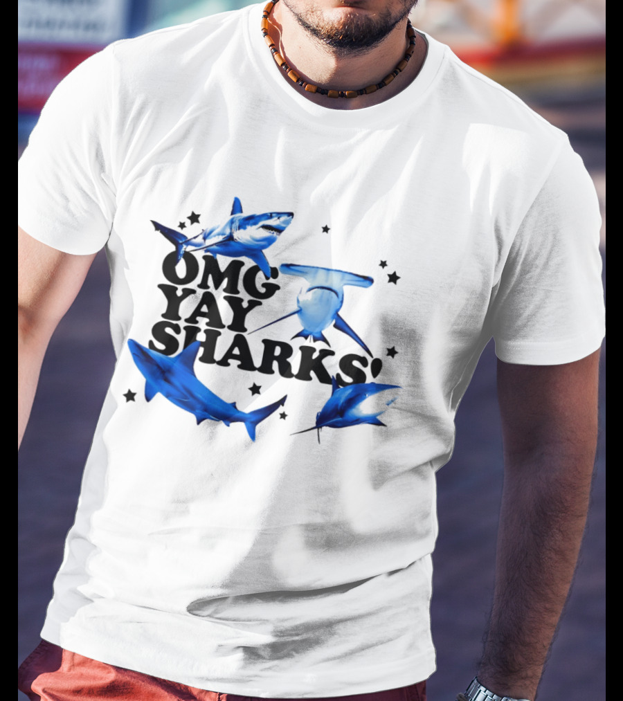 OMG Yay Sharks Ocean Life Marine Biology With Blue Shark Images T-Shirt