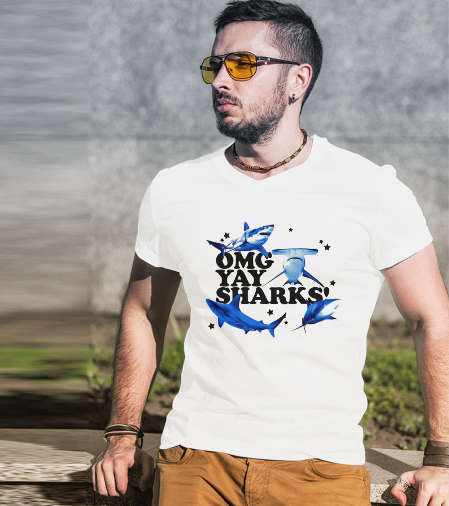 OMG Yay Sharks Ocean Life Marine Biology With Blue Shark Images T-Shirt