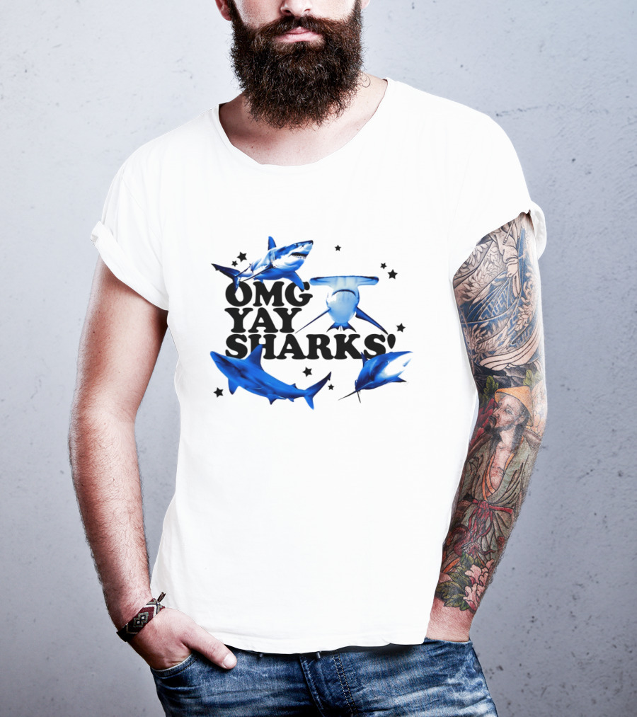 OMG Yay Sharks Ocean Life Marine Biology With Blue Shark Images T-Shirt