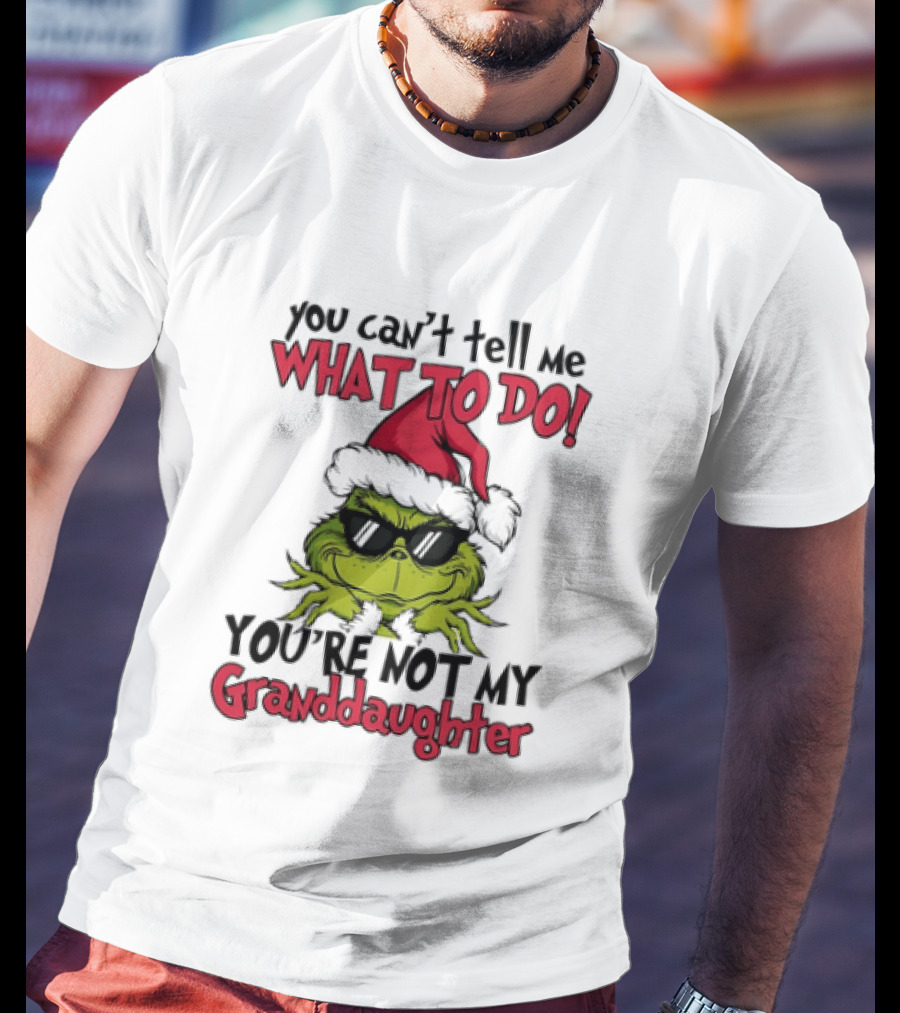 You Can't Tell Me What To Do You're Not My Granddaughter Grinch Santa Hat T-Shirt