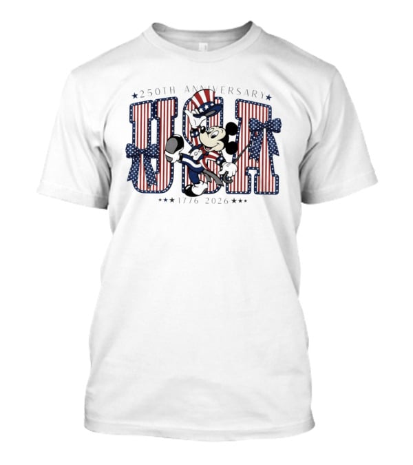 250th Anniversary Mickey Mouse USA 1776 2026 Patriotic Bow Disney Holiday T-Shirt