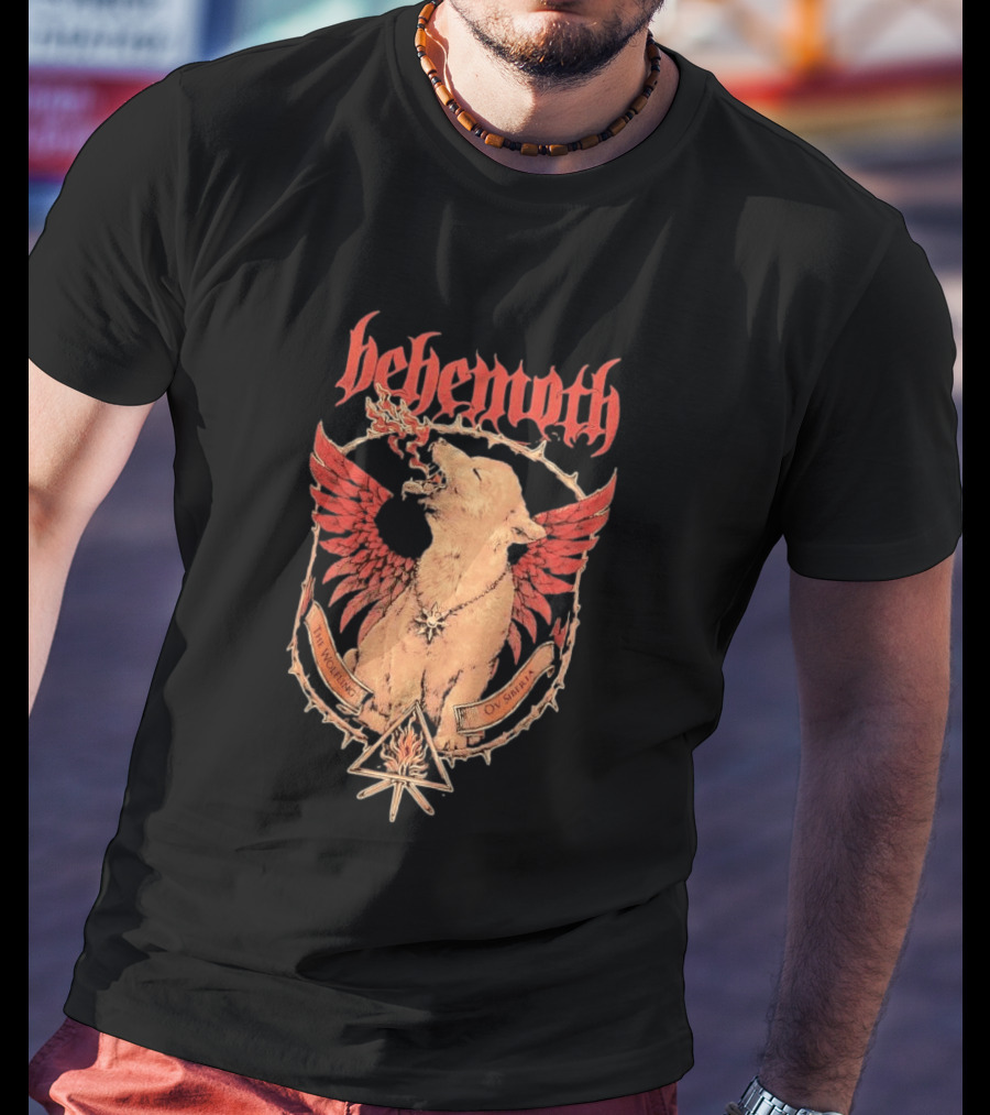 Behemoth The Wolfling Ov Siberia Fire Wings Wolf Sun Sigil Black Metal Music T-Shirt