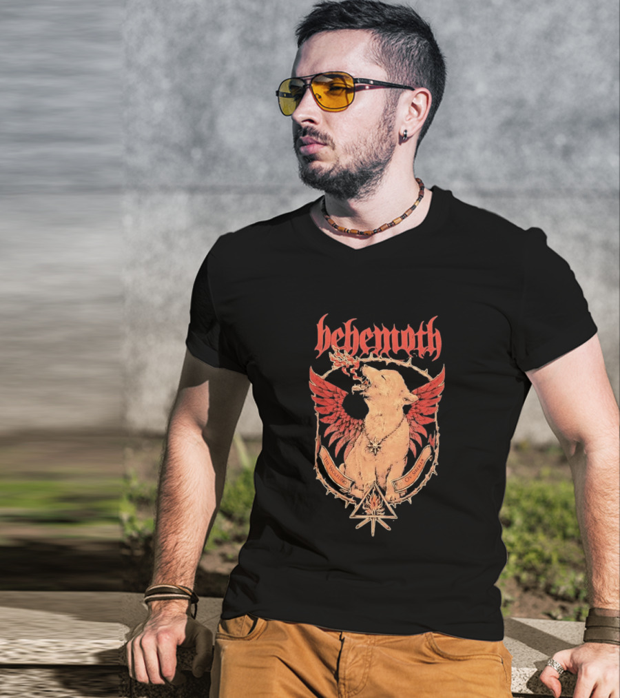 Behemoth The Wolfling Ov Siberia Fire Wings Wolf Sun Sigil Black Metal Music T-Shirt