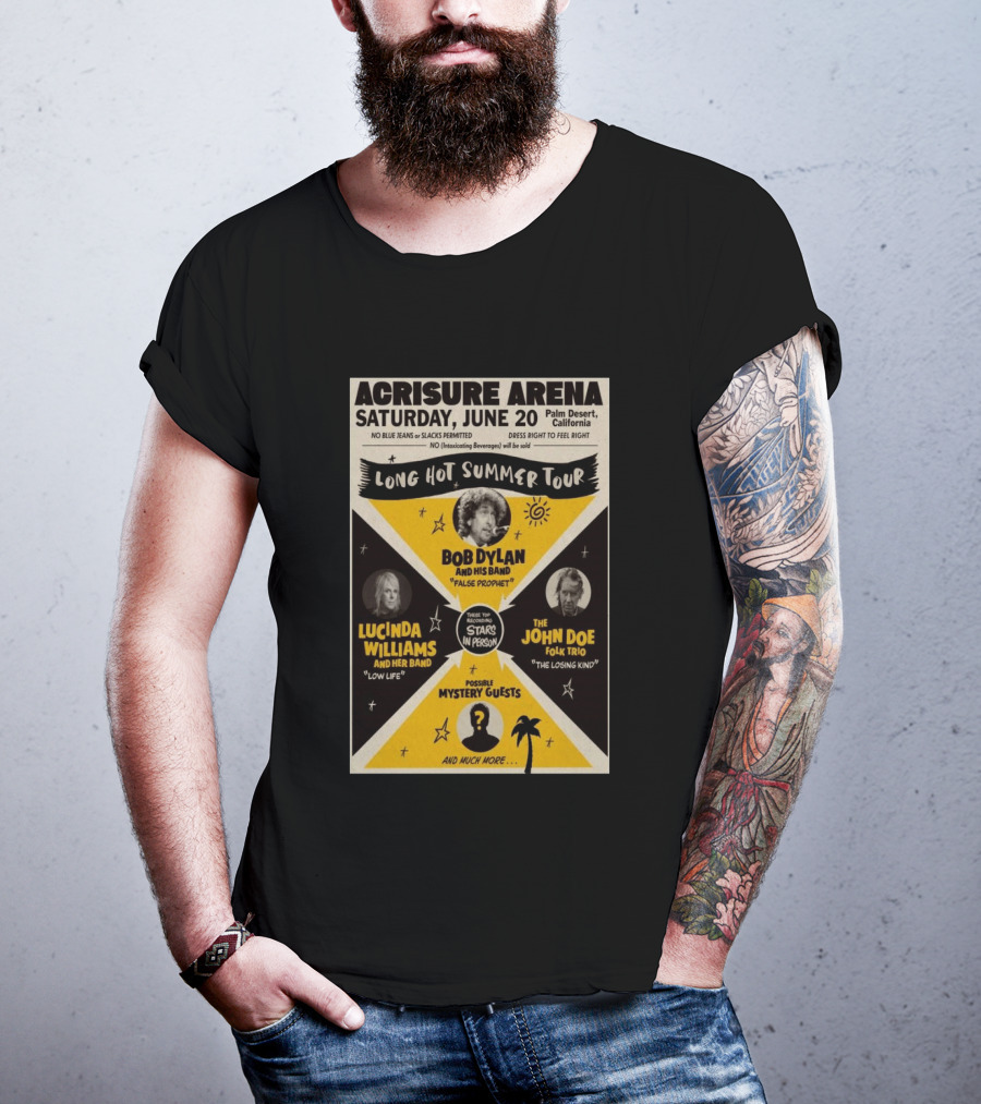 Bob Dylan Long Hot Summer Tour Acrisure Arena June 20 2026 Palm Desert Featuring Lucinda Williams John Doe T-Shirt