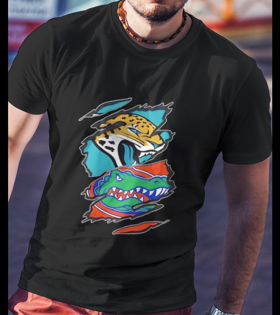 Jacksonville Jaguars Florida Gators Two Teams One Heart Scratch T-Shirt