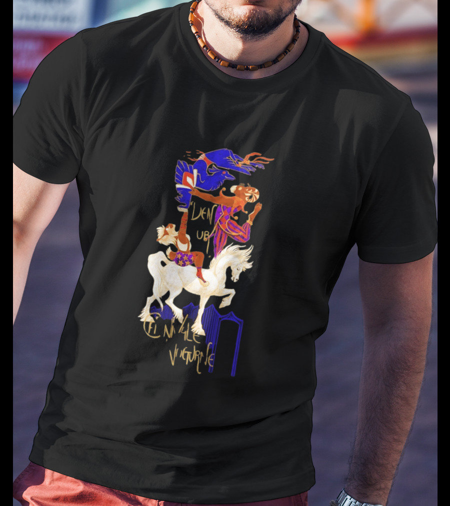 Cirque Style Acrobats On Horseback With Blue And Gold Accents T-Shirt
