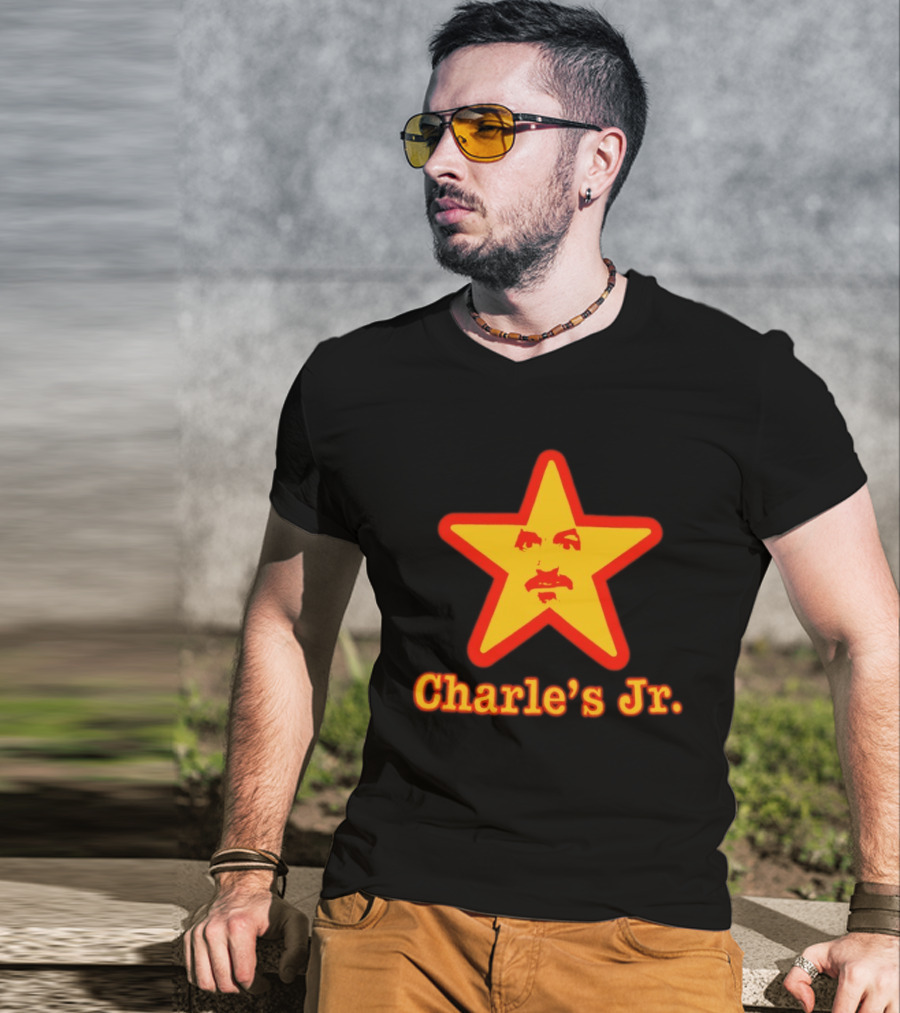 Charle's Jr Star Retro Iconic Face In Yellow Star T-Shirt