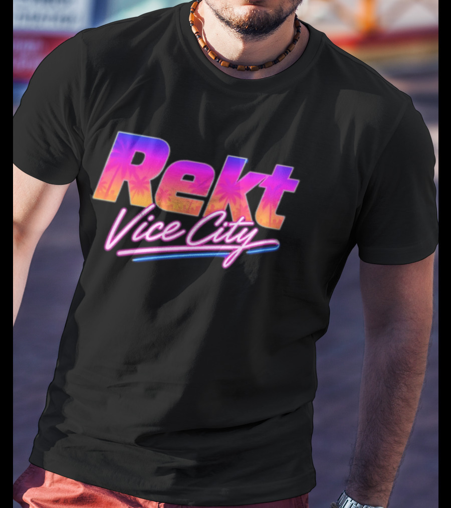 Rekt Vice City Neon Vaporwave Aesthetic With Palm Trees T-Shirt