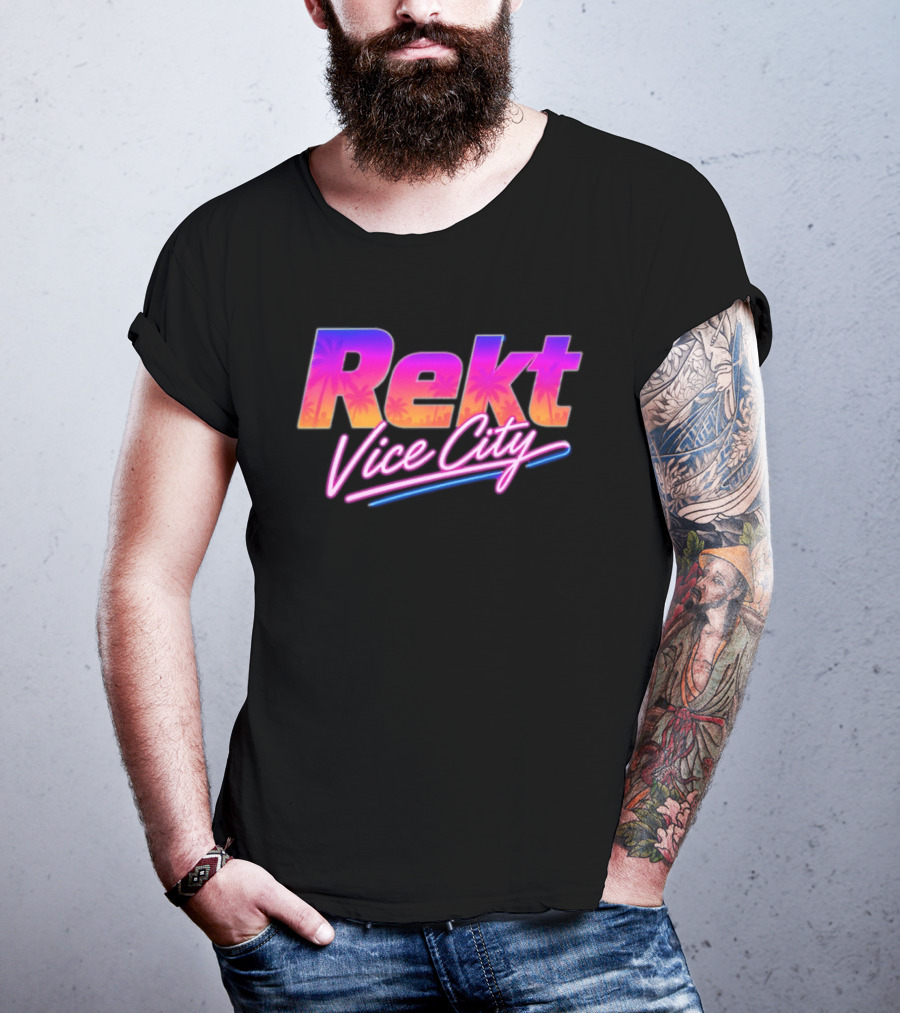 Rekt Vice City Neon Vaporwave Aesthetic With Palm Trees T-Shirt