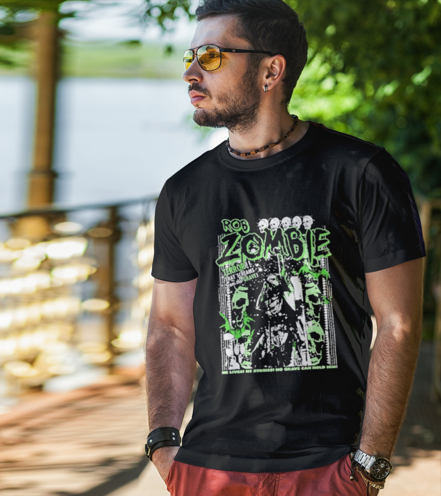 Rob Zombie Neon Green Skeletons Terror From The Grave T-Shirt