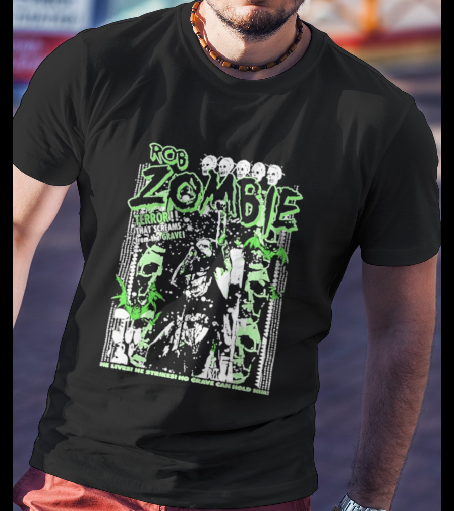 Rob Zombie Neon Green Skeletons Terror From The Grave T-Shirt