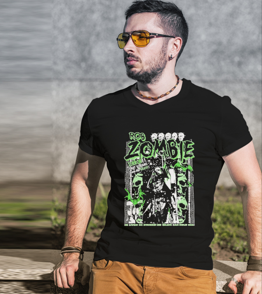 Rob Zombie Neon Green Skeletons Terror From The Grave T-Shirt