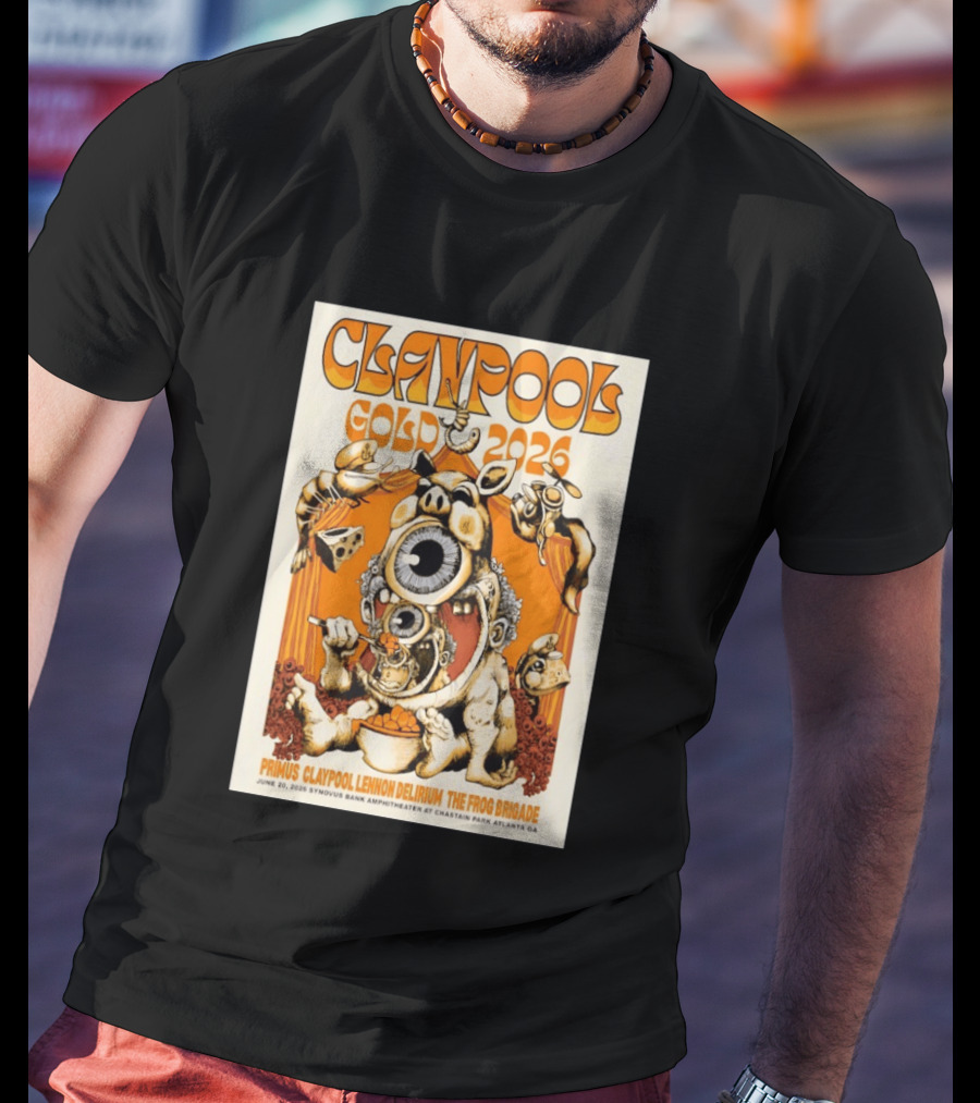 Claypool Gold 2026 Primus Lennon Delirium The Frog Brigade Atlanta June 20 Synovus Bank Amphitheater T-Shirt