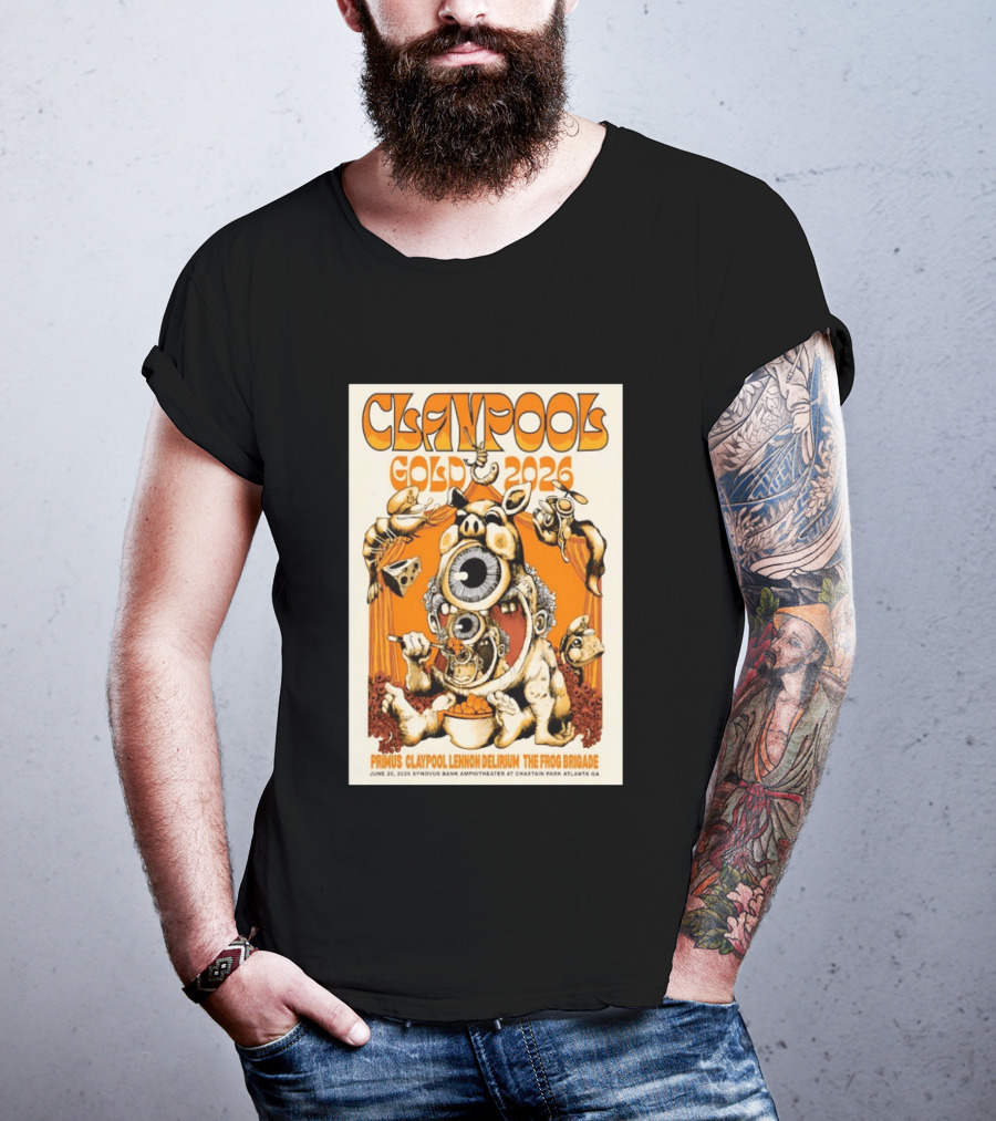 Claypool Gold 2026 Primus Lennon Delirium The Frog Brigade Atlanta June 20 Synovus Bank Amphitheater T-Shirt
