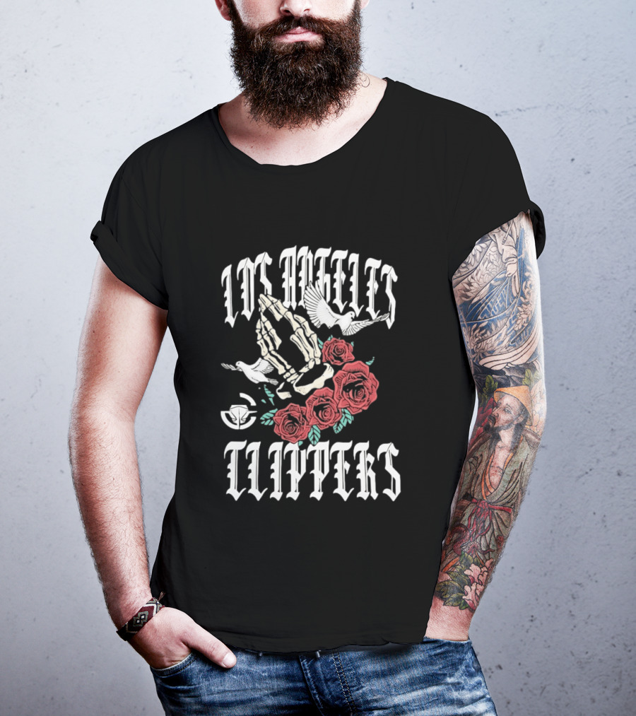 Los Angeles Clippers Praying Skeleton Hands Roses Doves T-Shirt