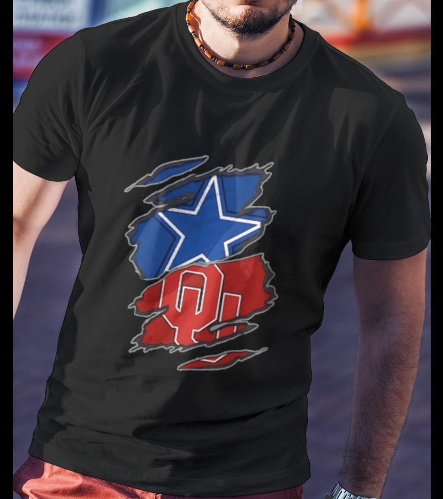 Dallas Cowboys Oklahoma Sooners Two Teams One Heart Scratch T-Shirt