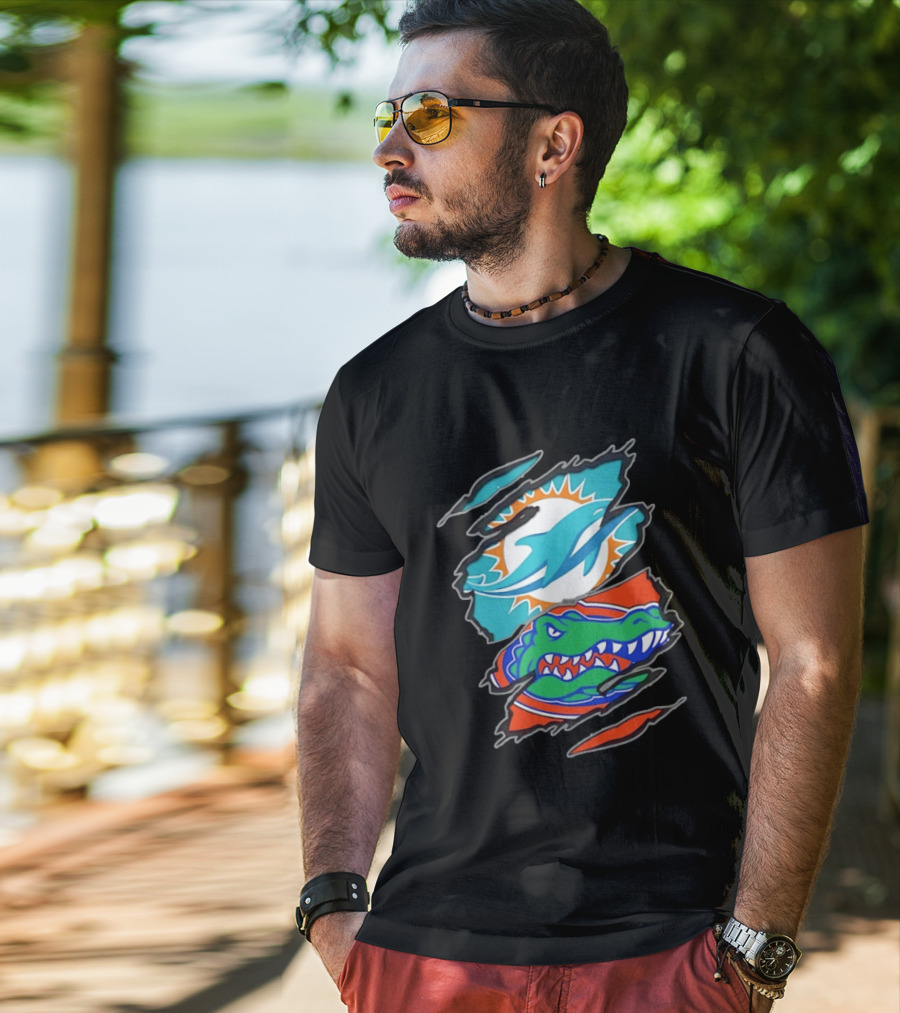 Miami Dolphins Florida Gators Two Teams One Heart Scratch T-Shirt