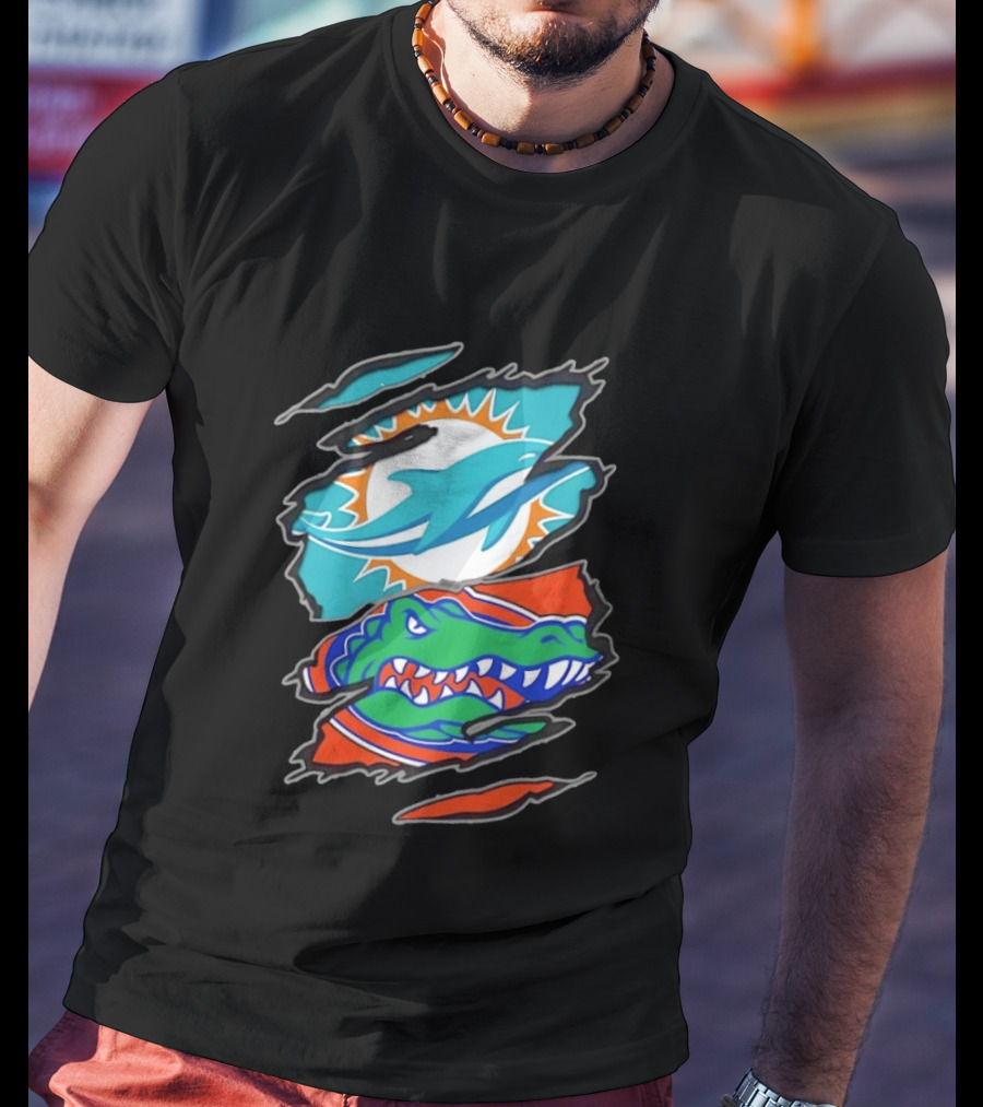 Miami Dolphins Florida Gators Two Teams One Heart Scratch T-Shirt