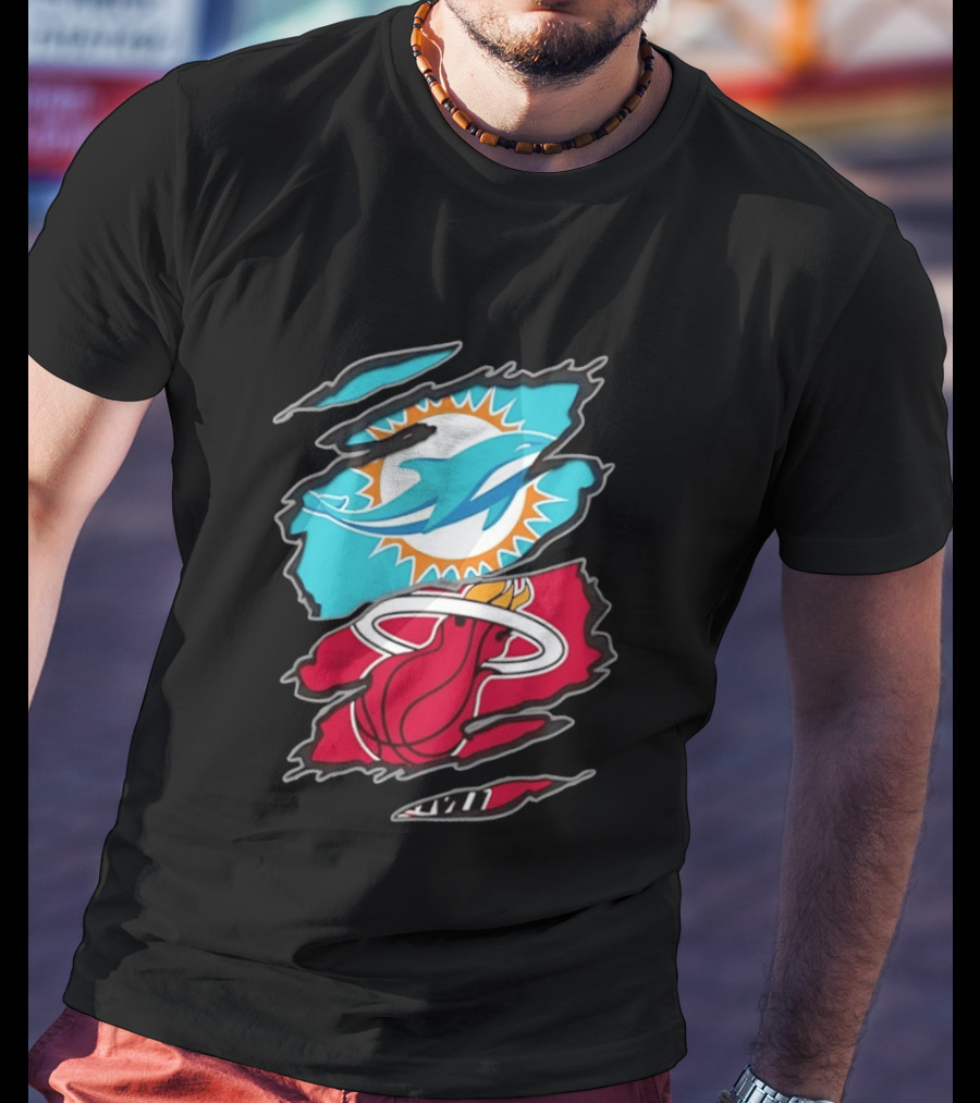 Miami Dolphins Miami Heat Two Teams One Heart Scratch T-Shirt