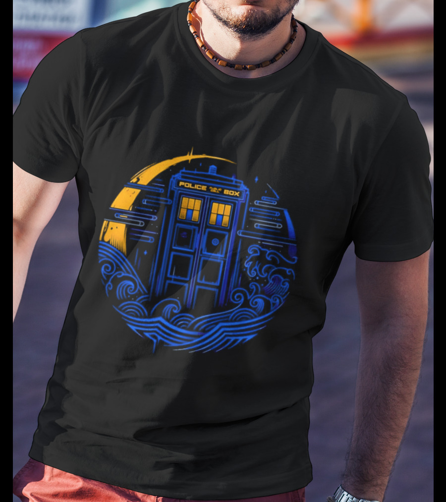 Doctor Who TARDIS Police Box Japanese Wave Sci Fi T-Shirt