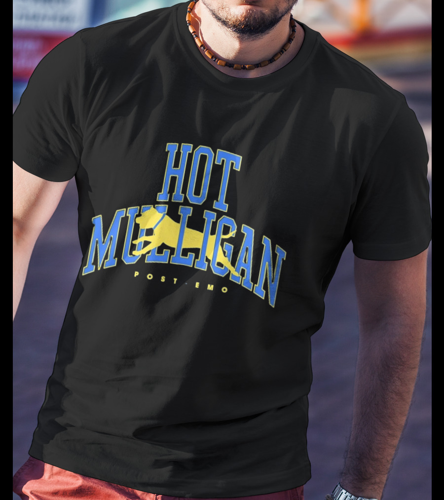 Hot Mulligan Post Emo Dog Graphic With Yellow Canine T-Shirt