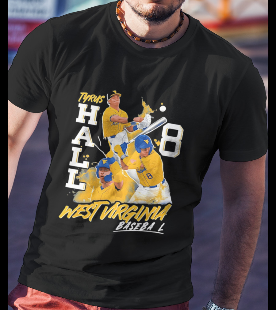 Tyrus Hall 8 West Virginia Baseball Mountaineers T-Shirt