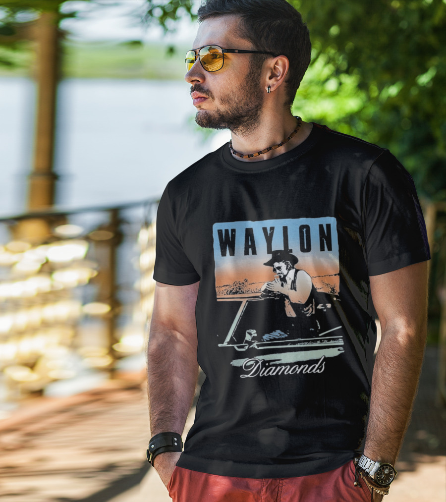 Waylon Jennings Country Music Diamonds Outdoor Scene T-Shirt