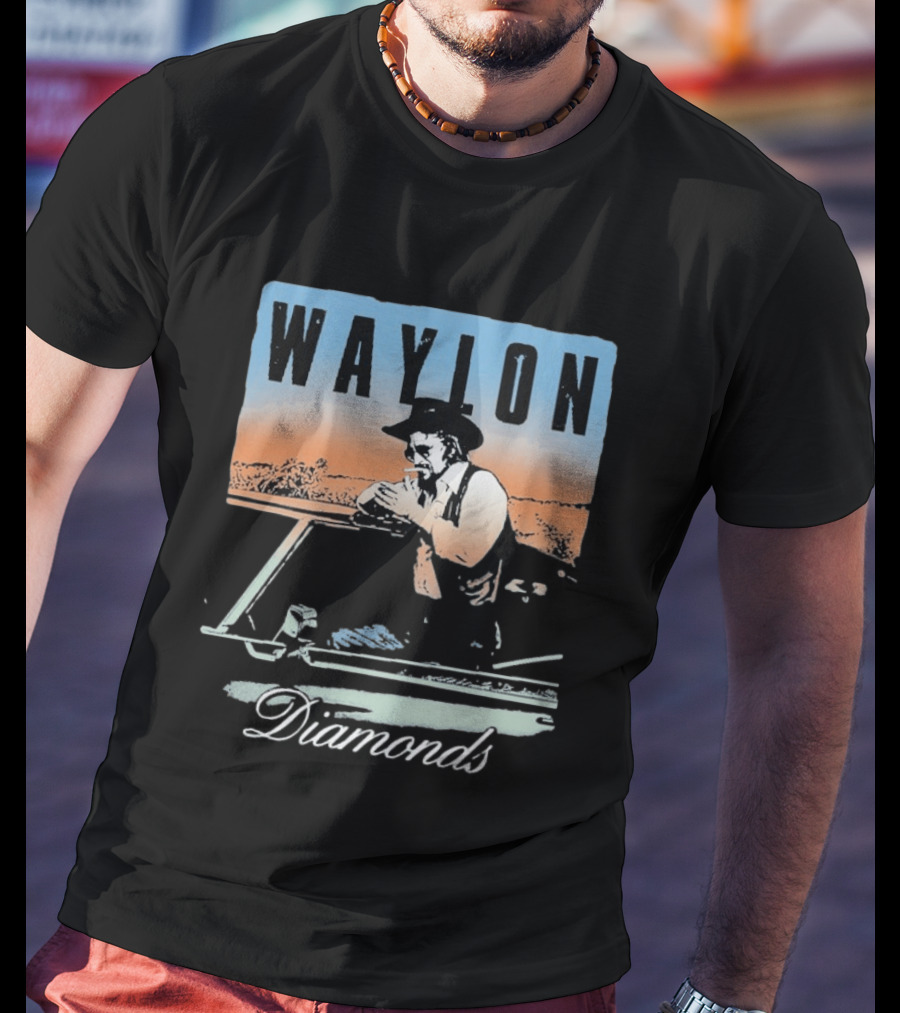 Waylon Jennings Country Music Diamonds Outdoor Scene T-Shirt