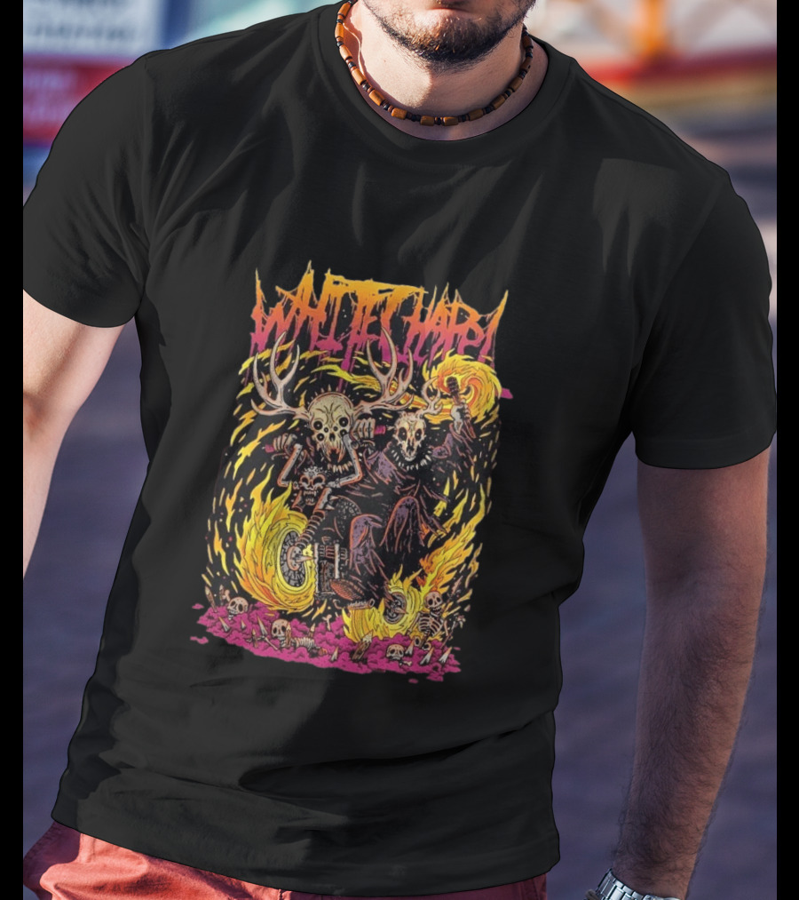 Whitechapel Bikers Skeleton Motorcycle Fire Scene T-Shirt