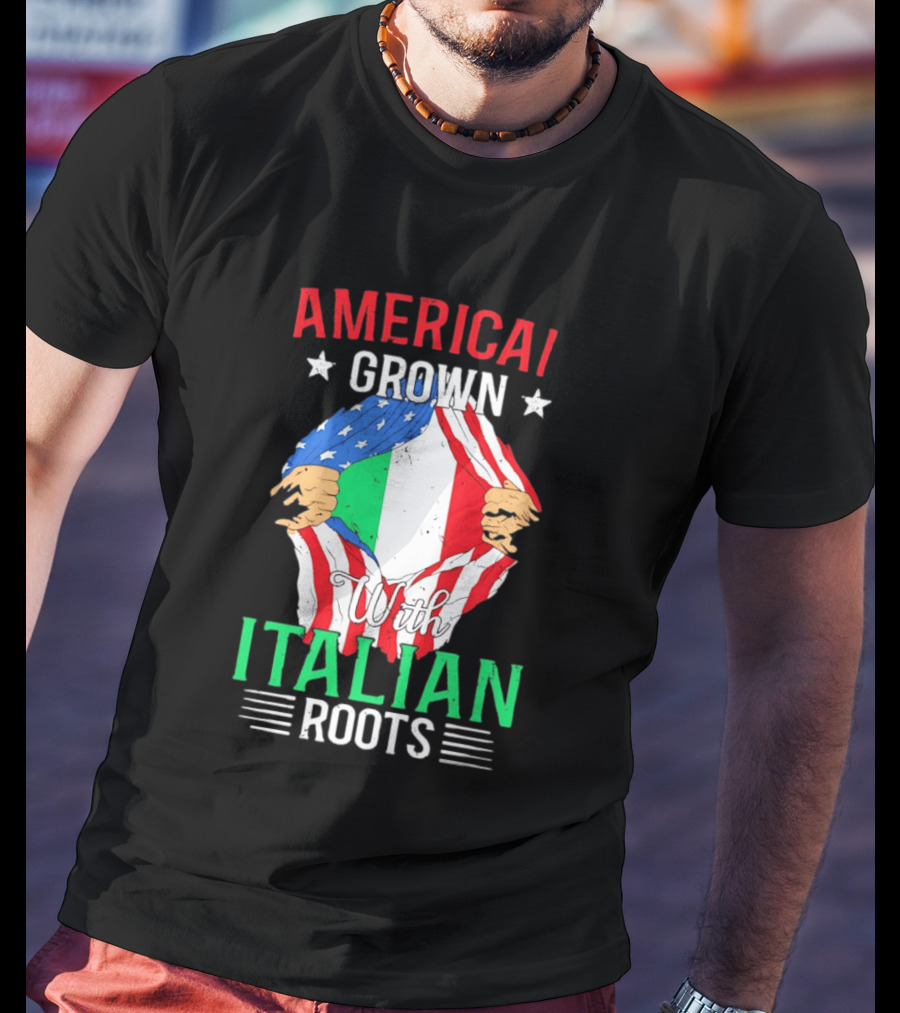 American Grown Italian Roots Flag Inside Patriotic Heritage T-Shirt