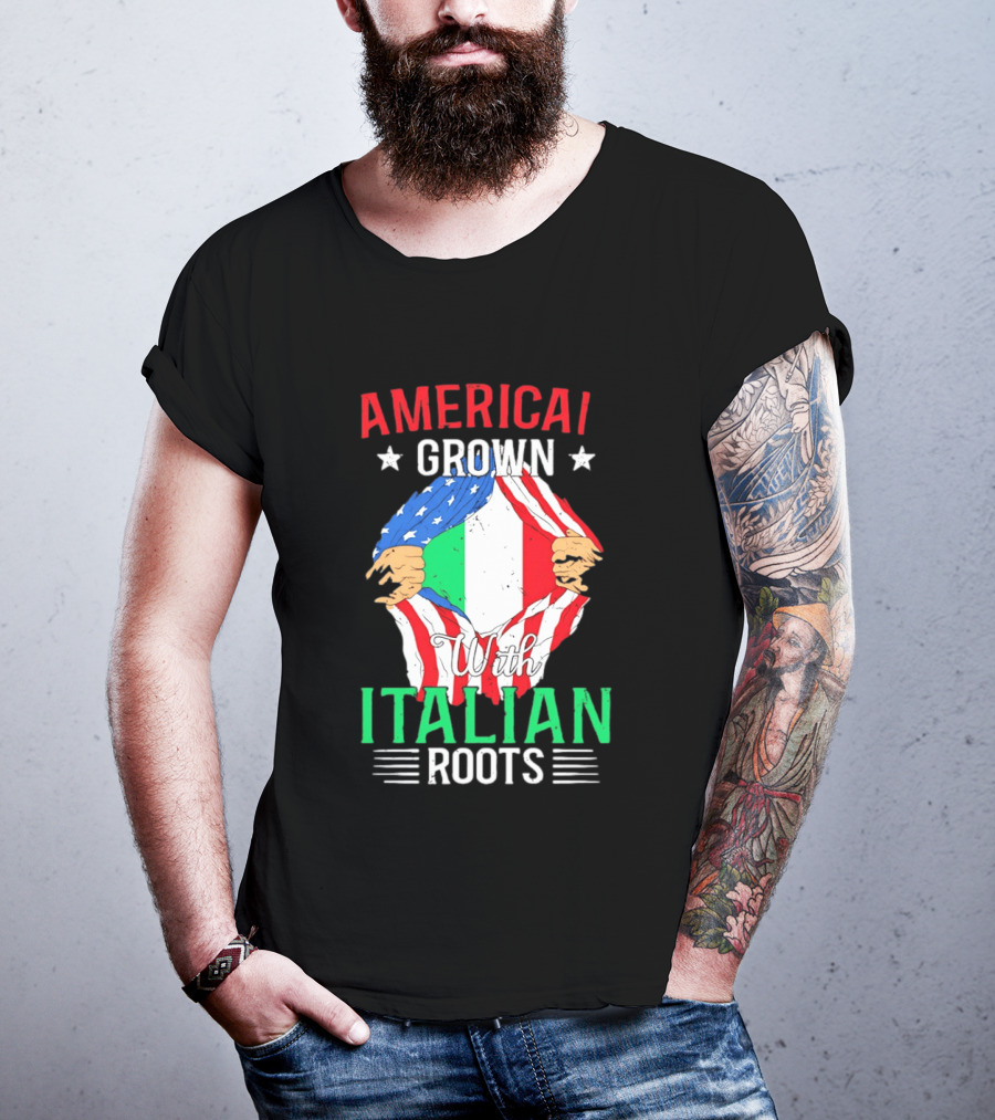 American Grown Italian Roots Flag Inside Patriotic Heritage T-Shirt