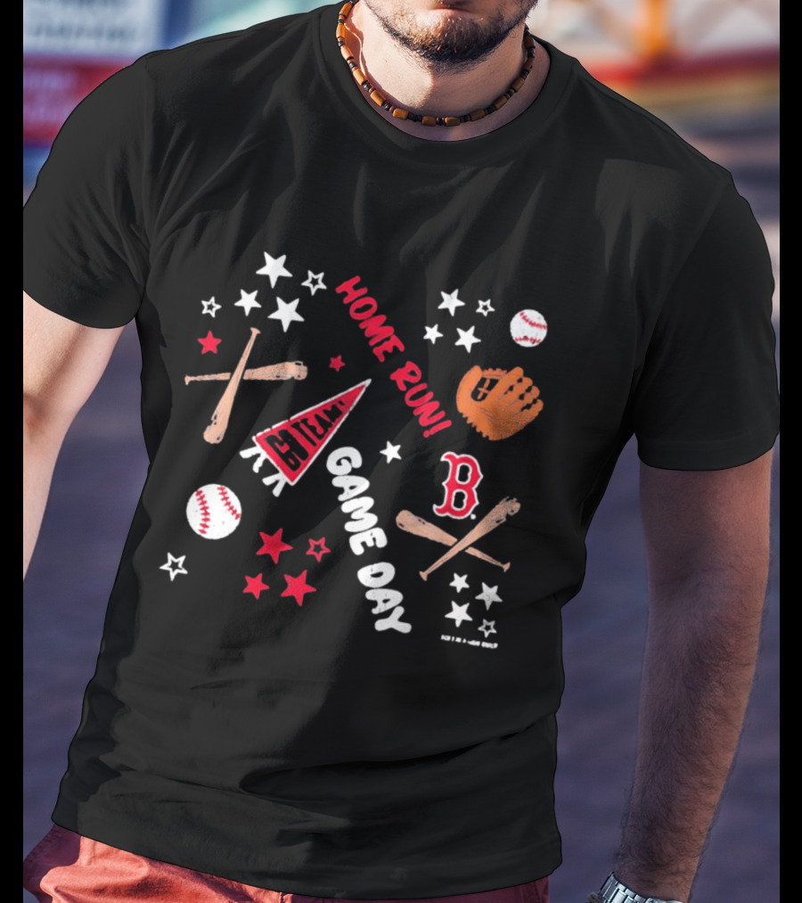 Boston Red Sox Home Run Game Day MLB Baseball Fenway Pennant And Bat Glove Stars T-Shirt