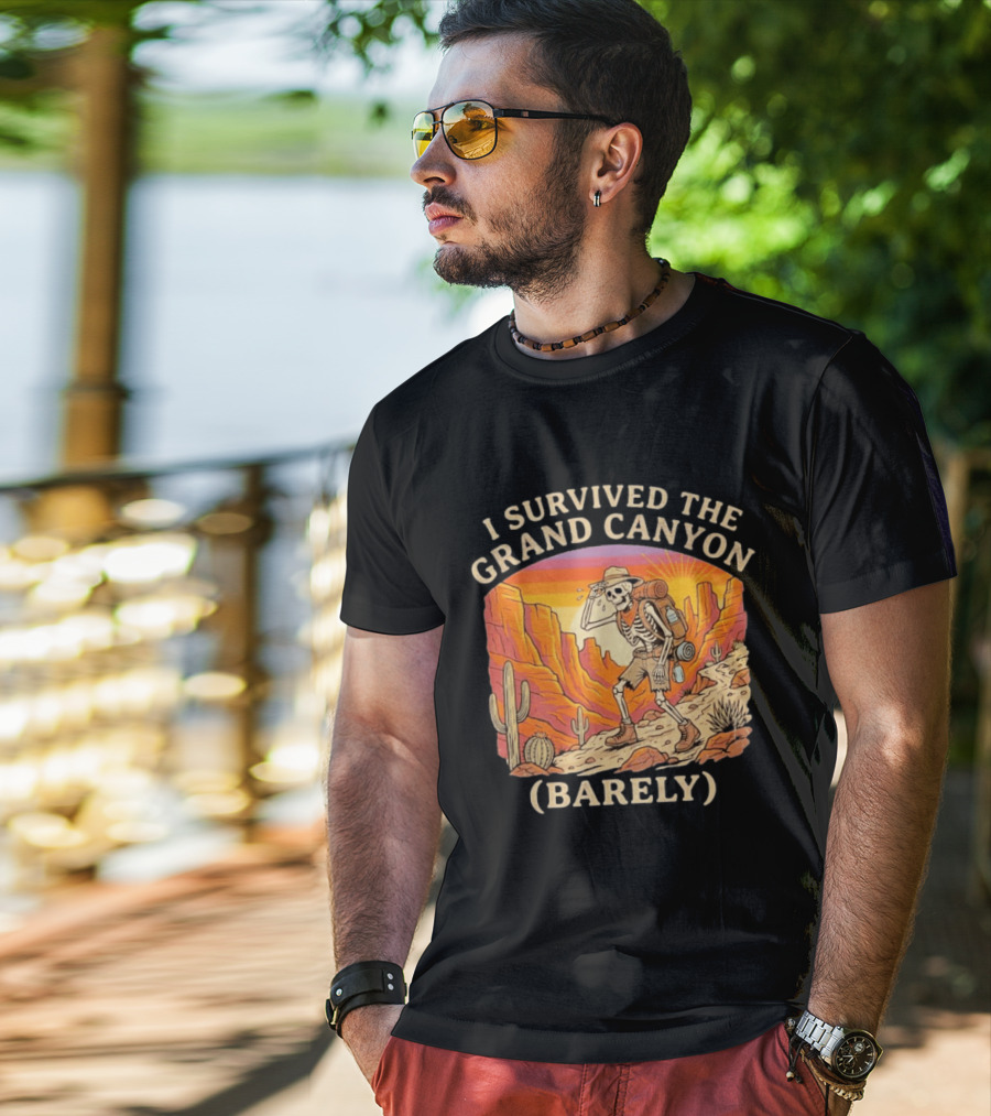 I Survived The Grand Canyon Barely Skeleton Backpack Sunset Cactus T-Shirt