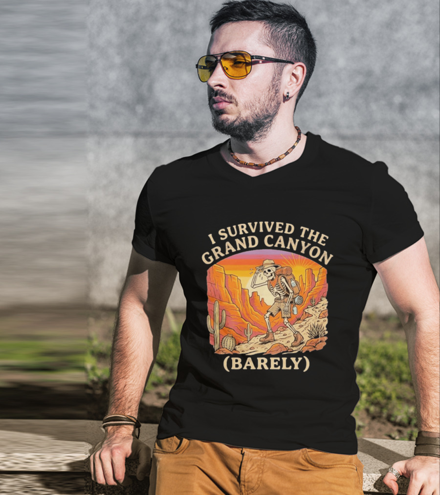I Survived The Grand Canyon Barely Skeleton Backpack Sunset Cactus T-Shirt